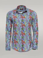 Red-Floral-Patterned-Slim-Fit-Long-Sleeves-Navy-Blue-Shirt-Wessi-2