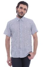 Regular Striped Short Sleeve White Shirt-Wessi
