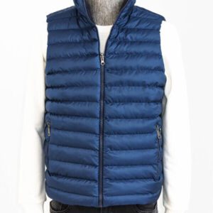 Reversible Quilted Standing Collar Blue Men Down Vest - Wessi