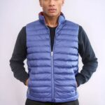 Reversible Quilted Standing Collar Indigo Blue Men Down Vest - Wessi