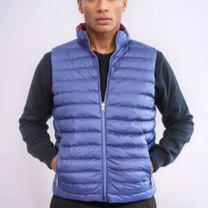 Reversible Quilted Standing Collar Indigo Blue Men Down Vest - Wessi