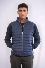 Reversible Quilted Standing Collar Navy Blue Men Down Vest
