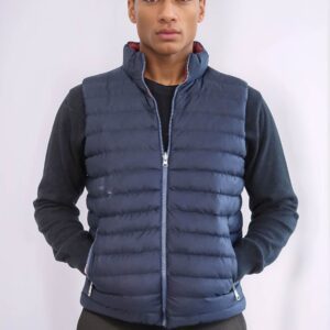 Reversible Quilted Standing Collar Navy Blue Men Down Vest - Wessi