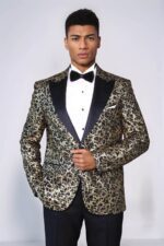 Root Pattern Peak Lapel Black Men Stage Performance Tuxedo  Blazer