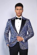 Root Pattern Peak Lapel Dark Blue Men Tuxode Dinner Blazer