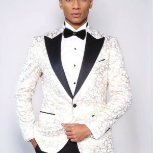 Root Pattern Peak Lapel White Men Dinner Jacket - Wessi
