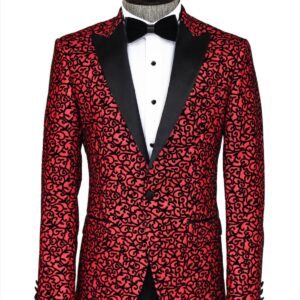 Scroll Patterned Burgundy Men Stage Tuxedo  Blazer - Wessi