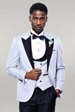 Self-Patterned Baby Blue Wedding Suit