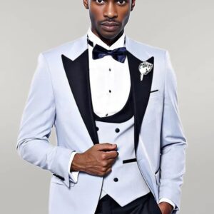 Self-Patterned Baby Blue Wedding Suit - Wessi