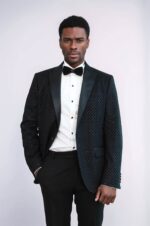 Sequin Dot Patterned Black Men Sparkly Singer Tuxedo Jacket