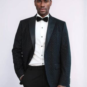 Sequin Dot Patterned Black Men Sparkly Singer Tuxedo Jacket - Wessi