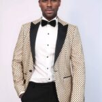 Sequin Dot Patterned Cream Men Wedding Tuxedo Blazer - Wessi