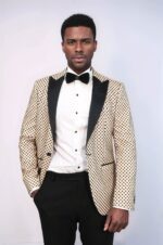 Sequin Dot Patterned Cream Men Wedding Tuxedo Blazer