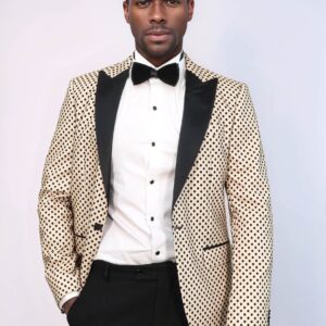 Sequin Dot Patterned Cream Men Wedding Tuxedo Blazer - Wessi