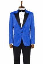 Sequin Dot Patterned Sax Blue Men Party Jackets