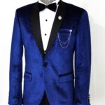 Shawl Collar Velvet Sax Blue Men Prom Blazer - Wessi
