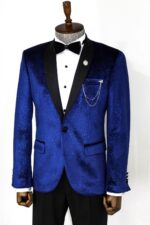 Shawl Collar Velvet Sax Blue Men Prom Blazer