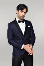 Shawl Lapel Double Breasted Navy Blue Suit