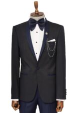 Shawl Lapel Double Breasted Navy Blue Suit