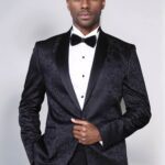 Shawl Lapel Floral Patterned Black Men Wedding Groom Blazer - Wessi