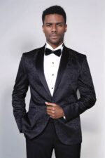 Shawl Lapel Floral Patterned Black Men Wedding Groom Blazer