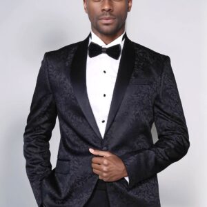 Shawl Lapel Floral Patterned Black Men Wedding Groom Blazer - Wessi
