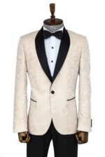 Shawl Lapel Floral Patterned Cream Men Singer Stage Blazer