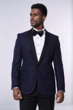 Shawl Lapel Navy Blue Men Sparkly Blazer