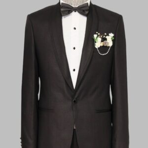 Shawl Lapel Patterned Black Men Wedding Suit | Wessi