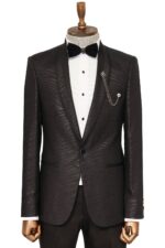 Shawl Lapel Patterned Slim Fit Black Tuxedo