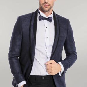 Shawl Lapel Patterned Slim Fit Navy Blue Tuxedo | Wessi