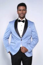 Shawl Lapel Sky Blue Men Wedding Groom Blazer
