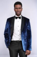 Shawl Lapel Velvet Navy Blue Men Prom Party Blazer