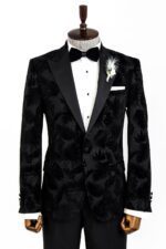 Shiny Leaf Patterned Black Prom Blazer