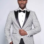 Shiny Patterned White Men Prom Blazer - Wessi