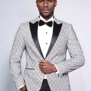 Shiny Patterned White Men Prom Blazer - Wessi