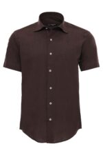 Short Sleeve Cotton Brown Men Shirt