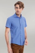 Short-Sleeve-Poly-Cotton-Slim-Fit-Blue-Men-Shirt-Wessi-1