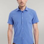 Short Sleeve Poly Cotton Slim Fit Blue Men Shirt - Wessi