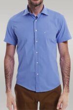 Short-Sleeve-Poly-Cotton-Slim-Fit-Blue-Men-Shirt-Wessi-2