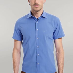 Short Sleeve Poly Cotton Slim Fit Blue Men Shirt - Wessi