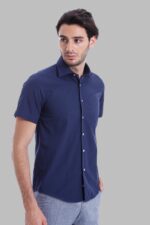 Short-Sleeve-Poly-Cotton-Slim-Fit-Navy-Blue-Men-Shirt-Wessi-2