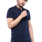 Short Sleeves Neck Patterned Navy Blue Men Polo Shirt