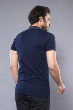 Short-Sleeves-Neck-Patterned-Navy-Blue-Men-Polo-Shirt-2