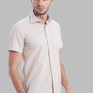 Short Sleeves Poly Cotton Slim Fit Cream Men Shirt - Wessi