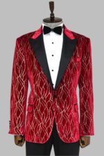 Silver Patterned Burgundy Men Tuxedo Party Blazer