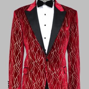 Silver Patterned Burgundy Men Tuxedo Party Blazer - Wessi