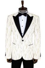 Silver Patterned White Men Wedding Groom Blazer