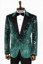 Silver-Rose-Patterned-Over-Green-Velvet-Men-Dazzle-Jackets-Wessi-2