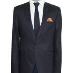 Single Button Cotton Mono Lapel Navy Blue Jacket-Wessi